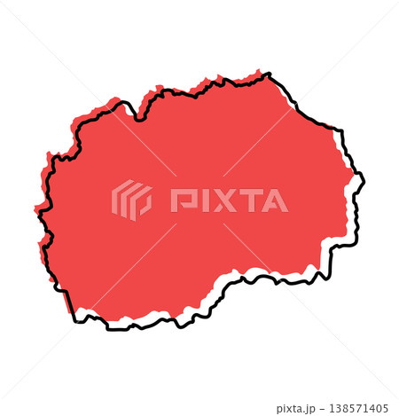 North Macedonia map from black contour curves lines with a red shifted silhouette on white background North Macedonia map from black contour curves lines with a red shifted silhouette on white background 138571405
