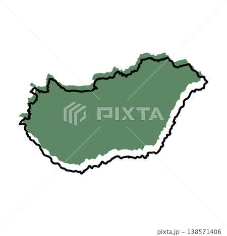 Hungary map from black contour curves lines with a green shifted silhouette on white background Hungary map from black contour curves lines with a green shifted silhouette on white background 138571406