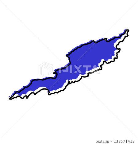 Anguilla map from black contour curves lines with a blue shifted silhouette on white background 138571415