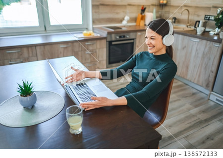 Young Woman Working From Home Having a Video Call on Laptop Young Woman Working From Home Having a Video Call on Laptop 138572133