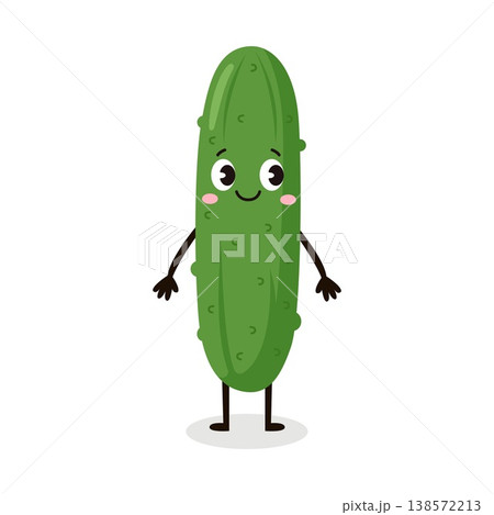 Cute cucumber character with happy face and thin arms and legs green vegetable vector 138572213