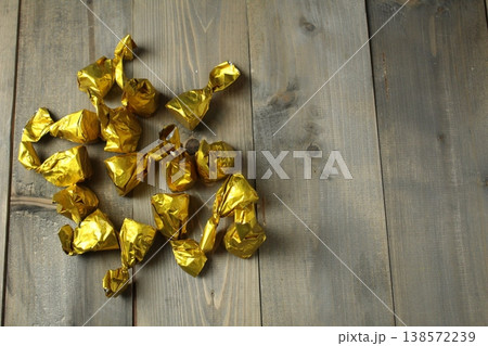 Chocolate candies shape truffle on a gray background with space for copyspace text. 138572239