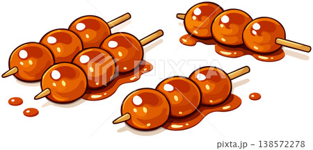 Mitarashi dango skewers with sweet soy glaze vector illustration Mitarashi dango skewers with sweet soy glaze vector illustration 138572278