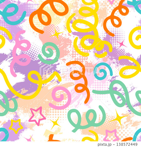 Seamless pattern with colorful blots . A cheerful children's pattern. Hand drawn. Not AI, vector illustration. Seamless pattern with colorful blots . A cheerful children's pattern. Hand drawn. Not AI, vector illustration. 138572449