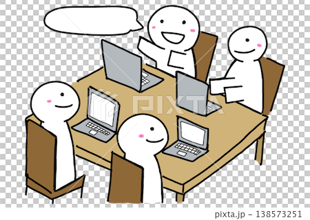 Hand-drawn illustration of a meeting (conference, smiles, dialogue) (6 variations) Hand-drawn illustration of a meeting (conference, smiles, dialogue) (6 variations) 138573251