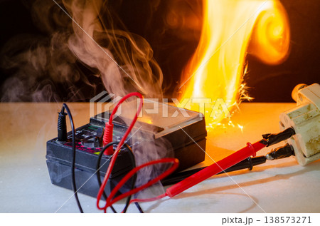 Flame and smoke of multimeter with wires during...の写真素材 [138573271] - PIXTA