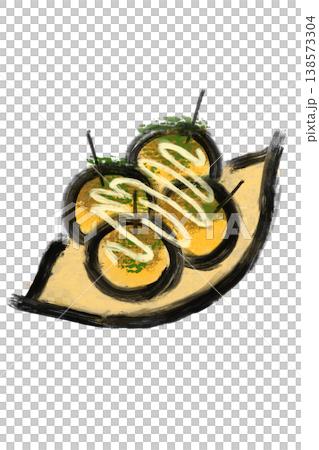 日式筆觸風格章魚燒插畫，手繪，透明背景 PNG 138573304