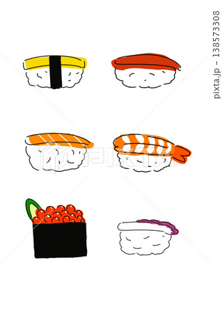 手描き風のお寿司のイラストセット 背景透過PNG 手描き風のお寿司のイラストセット 背景透過PNG 138573308