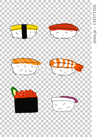 手描き風のお寿司のイラストセット 背景透過PNG 手描き風のお寿司のイラストセット 背景透過PNG 138573308