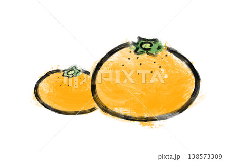 筆描き風のみかんのイラスト　手描き風　背景透過PNG 138573309