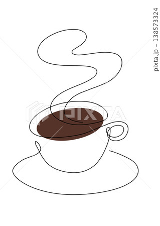 コーヒーのイラスト　一筆書き風　湯気　背景透過PNG（バリエーション2） 138573324