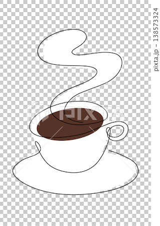 咖啡插畫，一筆畫風格，帶蒸汽，透明背景 PNG（版本 2） 138573324