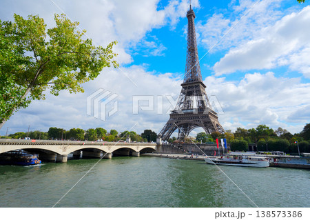 eiffel tour over Seine river eiffel tour over Seine river 138573386