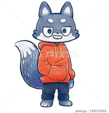 オオカミのデフォルメ全身ラスターイラスト オオカミのデフォルメ全身ラスターイラスト 138573419