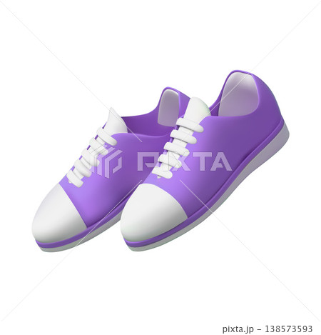 Shoes pair, lilac sneakers 3D plastic style, vector cartoon sporty shoes with laces, fitness footwear, casual fashion Shoes pair, lilac sneakers 3D plastic style, vector cartoon sporty shoes with laces, fitness footwear, casual fashion 138573593
