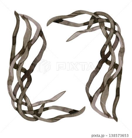 Hand drawn watercolor illustration of intertwined dry tree branches and wooden vines. This realistic forest element features brown bark textures, perfect for rustic decor, mystical art, and botanical Hand drawn watercolor illustration of intertwined dry tree branches and wooden vines. This realistic forest element features brown bark textures, perfect for rustic decor, mystical art, and botanical 138573653