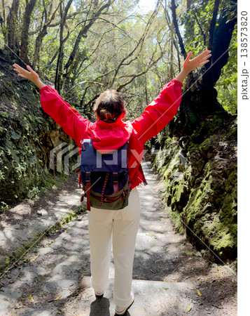 Isolated traveler navigates through glowing forest with reflective mood. Lone adventurer moves along sunlit woodland track holding sacred book in contemplative silence Isolated traveler navigates through glowing forest with reflective mood. Lone adventurer moves along sunlit woodland track holding sacred book in contemplative silence 138573820