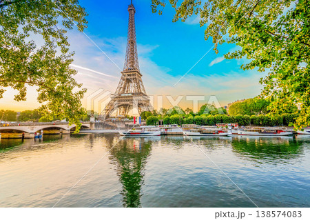 eiffel tour over Seine river eiffel tour over Seine river 138574083