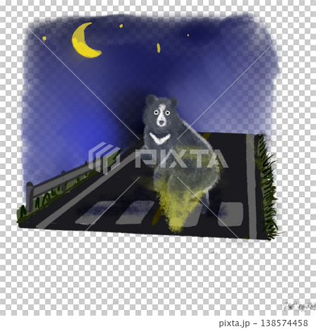 Illustration of a bear crossing a pedestrian crossing at night (Caution: Wildlife/Traffic Safety) Illustration of a bear crossing a pedestrian crossing at night (Caution: Wildlife/Traffic Safety) 138574458