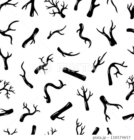 Dry tree branch seamless pattern. Black autumn sticks, nature branches, forest elements. Decorative abstract botanical print, neoteric vector background Dry tree branch seamless pattern. Black autumn sticks, nature branches, forest elements. Decorative abstract botanical print, neoteric vector background 138574657