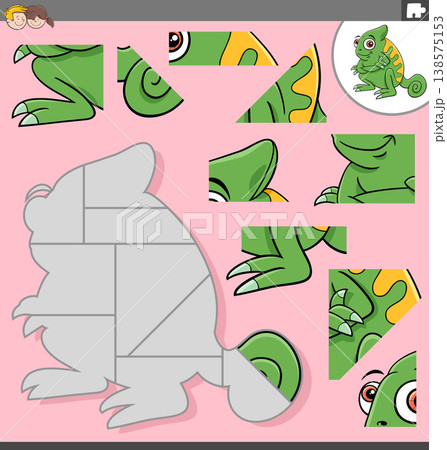 jigsaw puzzle game with cartoon chameleon farm animal character jigsaw puzzle game with cartoon chameleon farm animal character 138575153