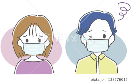 マスクをつけた体調不良の男性と女性のイラスト 138576015