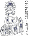 Black and white lighthouse with keeper house vector illustration 138576460