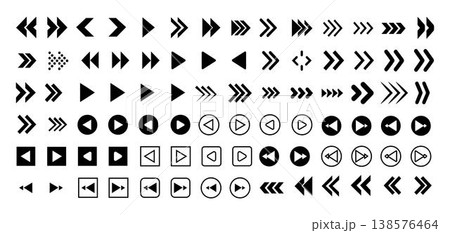 Black and white flat vector arrow icon set collection in various shapes and styles, directions, etc, isolated on white background. Black and white flat vector arrow icon set collection in various shapes and styles, directions, etc, isolated on white background. 138576464