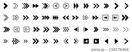 Black and white flat vector minimal arrow icons set with directional symbols and shapes, left, right, isolated on a white background. 138576466