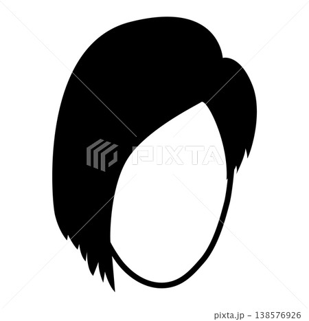 Asymmetric cut hairstyle silhouette front view, uneven hair shape angled structure simple outline for icon, avatar 138576926