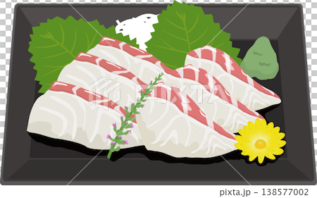 Sashimi of sea bream served on a square plate Sashimi of sea bream served on a square plate 138577002