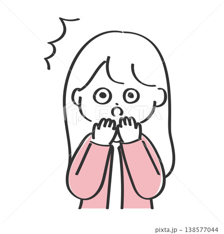 驚く若い女性のイラスト|シンプルでゆるかわいい線画イラスト 驚く若い女性のイラスト|シンプルでゆるかわいい線画イラスト 138577044