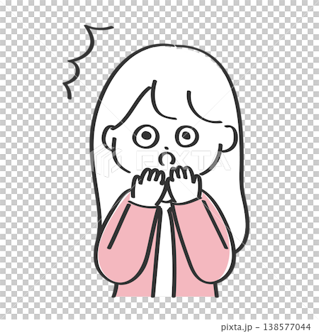 驚く若い女性のイラスト|シンプルでゆるかわいい線画イラスト 驚く若い女性のイラスト|シンプルでゆるかわいい線画イラスト 138577044