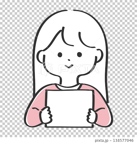 A smiling woman holding a blank flip chart | Simple and easy-to-use line art illustration 138577046