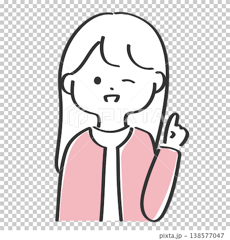 A cute woman winking while pointing her finger | Simple and easy-to-use line art illustration 138577047