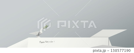 3D origami peace dove carrying olive branch on missile bomb with gray background have blank space. 138577190
