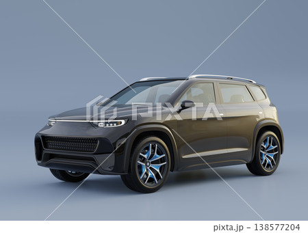 スタジオ背景に黒色の大型電気自動車SUVのイメージ。オリジナルデザイン 138577204