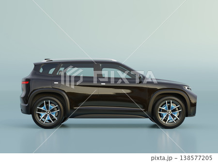 スタジオ背景にブラック色の大型電気自動車SUVの側面イメージ。オリジナルデザイン スタジオ背景にブラック色の大型電気自動車SUVの側面イメージ。オリジナルデザイン 138577205