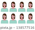 女性オペレーターの表情8種類ベクターイラスト素材セット（グリーン） 138577516