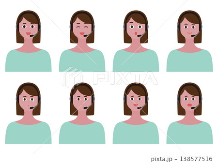 女性オペレーターの表情8種類ベクターイラスト素材セット(グリーン) 女性オペレーターの表情8種類ベクターイラスト素材セット(グリーン) 138577516