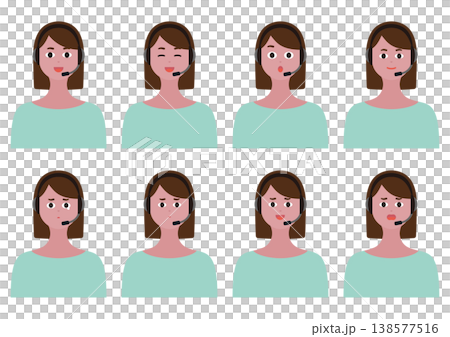 女性オペレーターの表情8種類ベクターイラスト素材セット(グリーン) 女性オペレーターの表情8種類ベクターイラスト素材セット(グリーン) 138577516