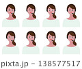 女性オペレーターの表情8種類ベクターイラスト素材セット（白） 138577517