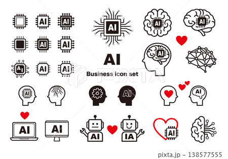AI・人工知能のラインアイコンセット　モノクロ・シンプル・アウトラインベクター素材 138577555