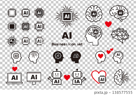 AI・人工知能のラインアイコンセット　モノクロ・シンプル・アウトラインベクター素材 138577555