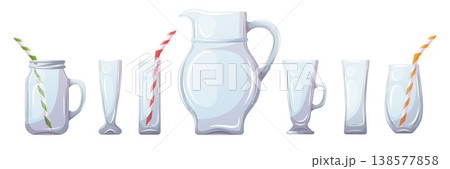 Vector illustration of glassware set with pitcher and glasses Vector illustration of glassware set with pitcher and glasses 138577858