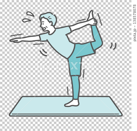 An illustration of a senior man struggling to maintain his balance while striking a dancer's pose. An illustration of a senior man struggling to maintain his balance while striking a dancer's pose. 138578078