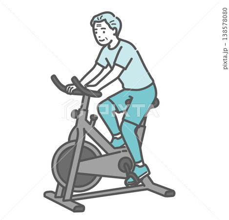 笑顔でフィットネスバイクを漕ぐシニア男性のイラスト 笑顔でフィットネスバイクを漕ぐシニア男性のイラスト 138578080