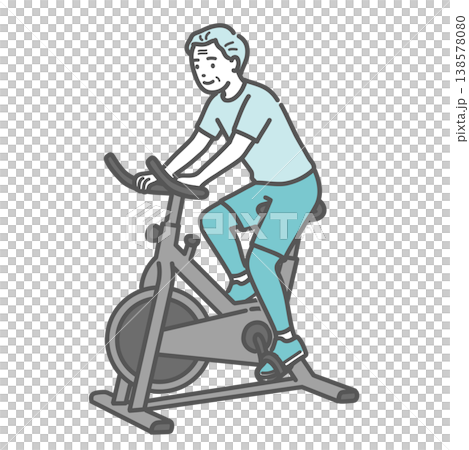 笑顔でフィットネスバイクを漕ぐシニア男性のイラスト 笑顔でフィットネスバイクを漕ぐシニア男性のイラスト 138578080