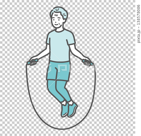 An illustration of a senior man jumping rope with a smile. An illustration of a senior man jumping rope with a smile. 138578086
