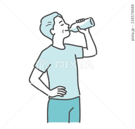 笑顔で水分補給をするシニア男性のイラスト 笑顔で水分補給をするシニア男性のイラスト 138578089